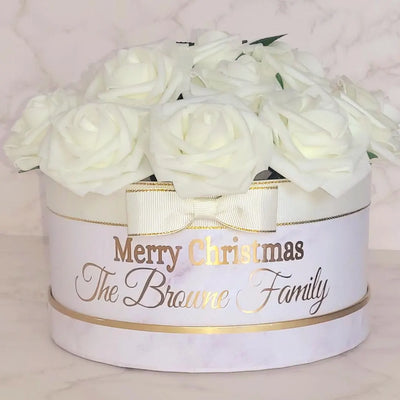 Personalised Merry Christmas White, Purple Flower Hat Box Christmas Gift Box