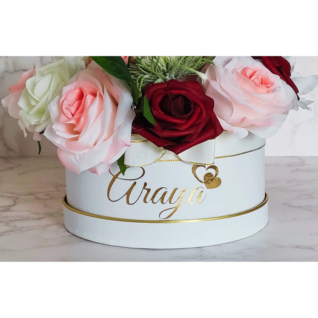 Personalised Name Flower Hat Box for Mother's Day and Birthday Gift - Partyshakes Artificial Flowers