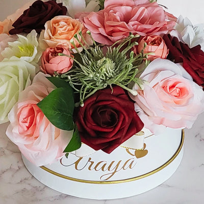 Personalised Name Flower Hat Box for Mother's Day and Birthday Gift - Partyshakes Artificial Flowers