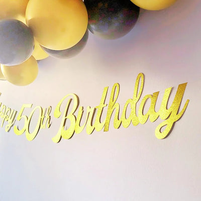 Personalised Name Happy Birthday Gold Glitter Banner