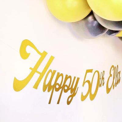 Personalised Name Happy Birthday Gold Glitter Banner