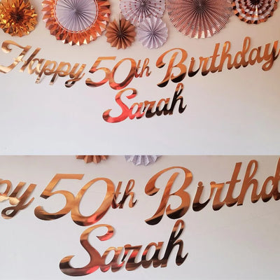 Personalised Name Happy Birthday Rose Gold Banner