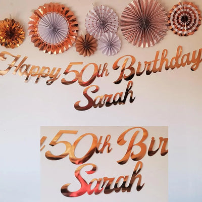 Personalised Name Happy Birthday Rose Gold Banner