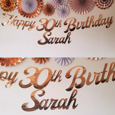 Personalised Name Happy Birthday Rose Gold Banner