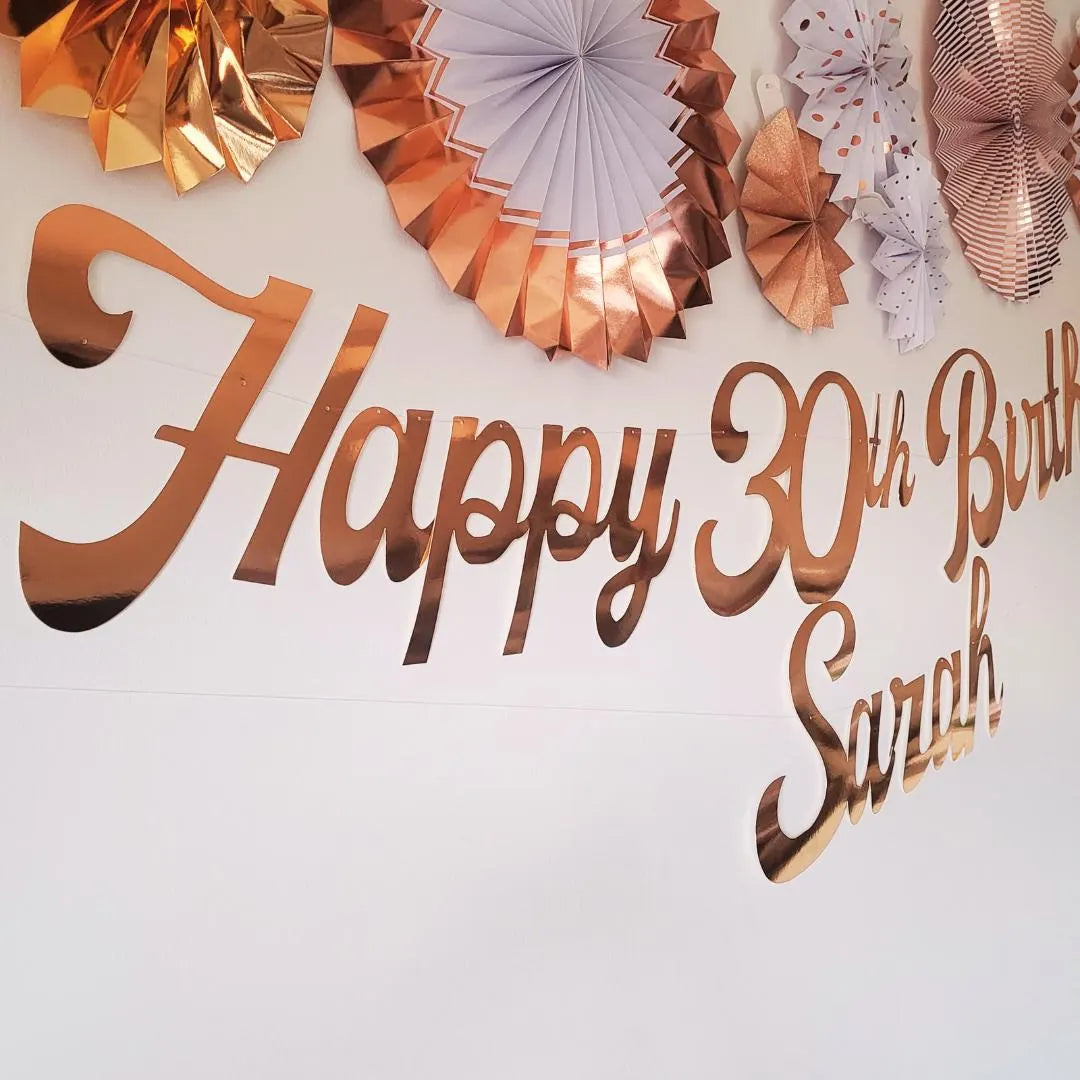 Personalised Name Happy Birthday Rose Gold Banner