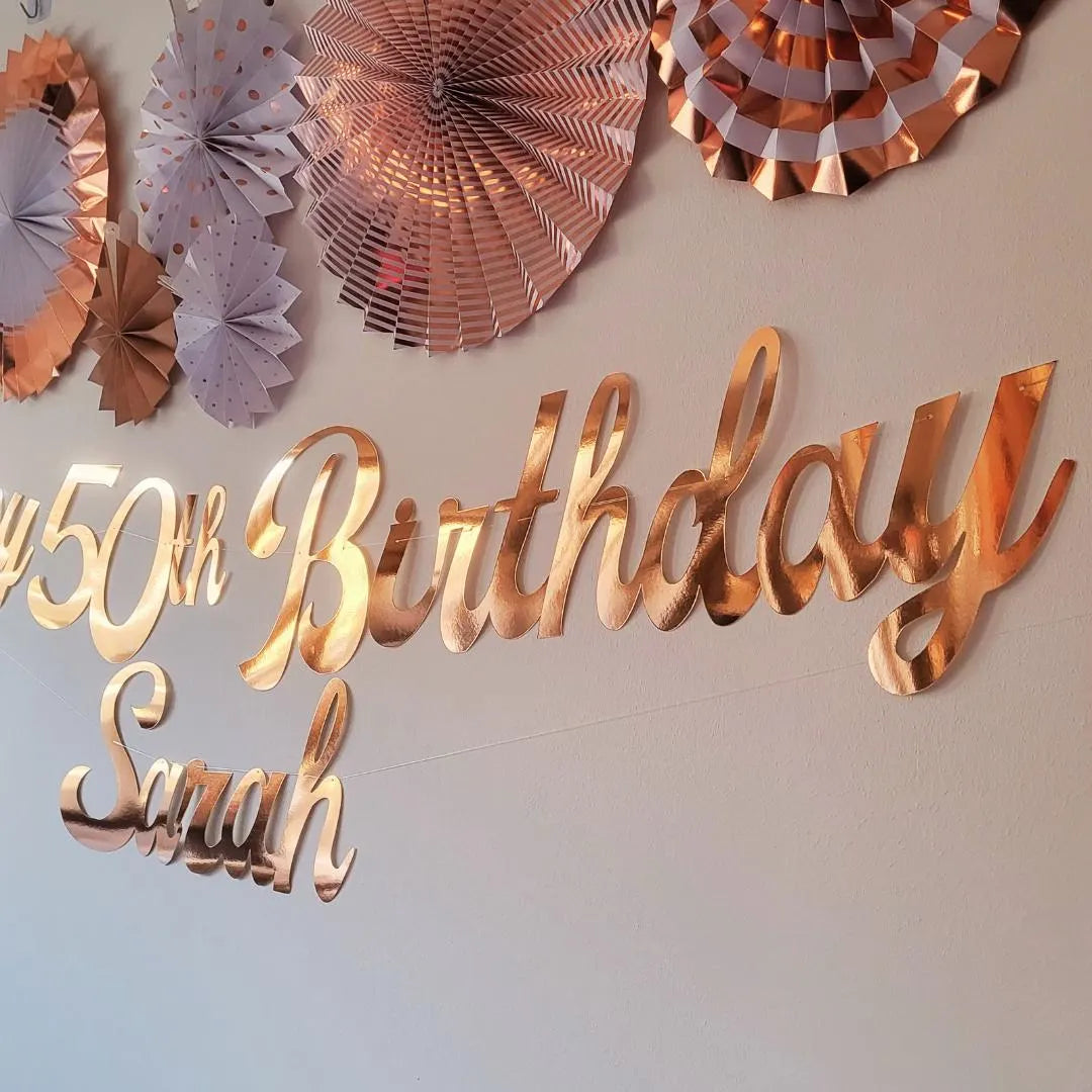 Personalised Name Happy Birthday Rose Gold Banner