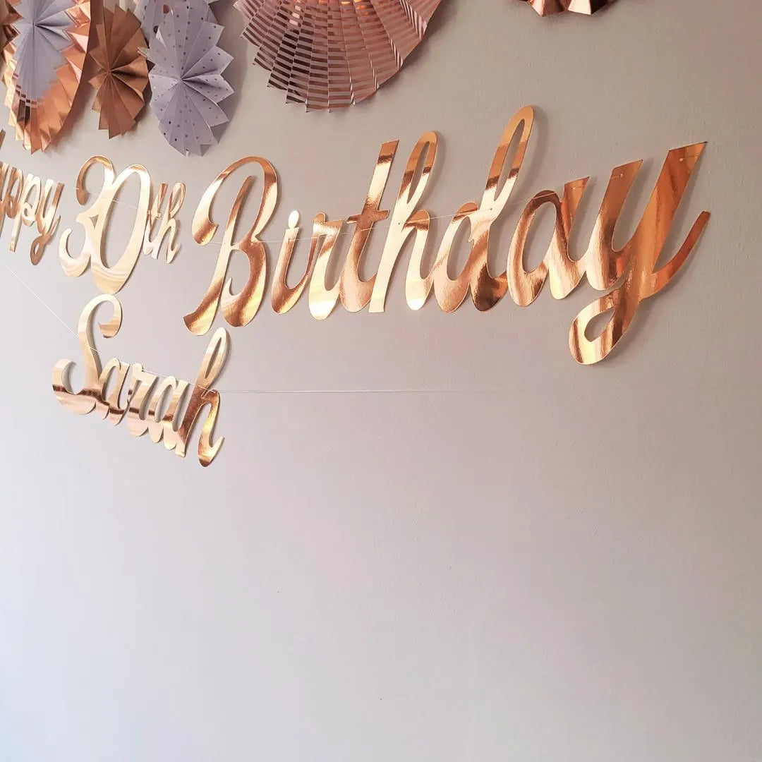 Personalised Name Happy Birthday Rose Gold Banner