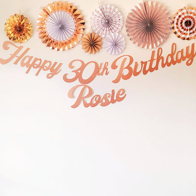 Personalised Name Happy Birthday Rose Gold Glitter Banner