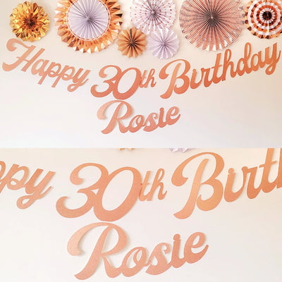 Personalised Name Happy Birthday Rose Gold Glitter Banner