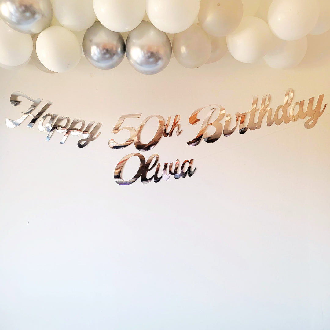 Personalised Name Happy Birthday Silver Banner