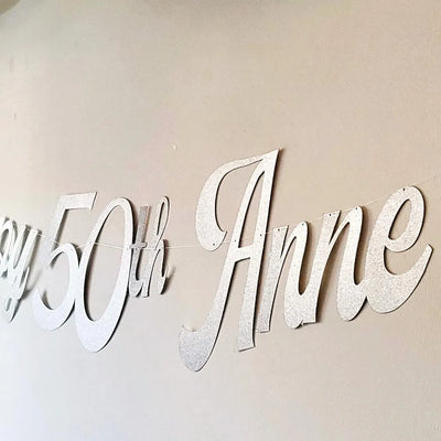 Personalised Name Happy Birthday Silver Glitter Banner