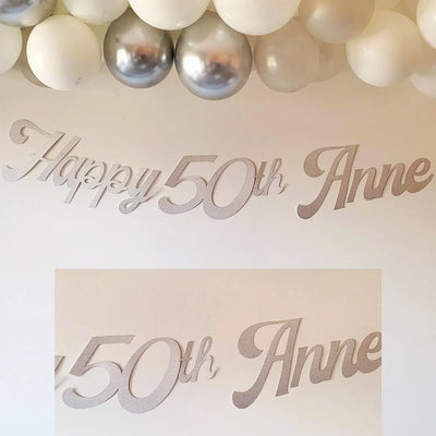 Personalised Name Happy Birthday Silver Glitter Banner