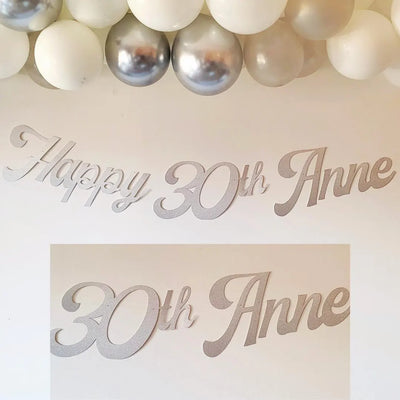 Personalised Name Happy Birthday Silver Glitter Banner