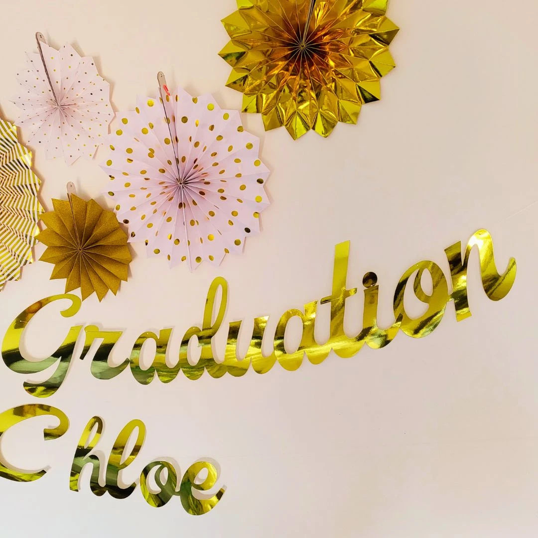 Personalised Name Happy Graduation Gold Banner - Partyshakes Birthday Backdrop