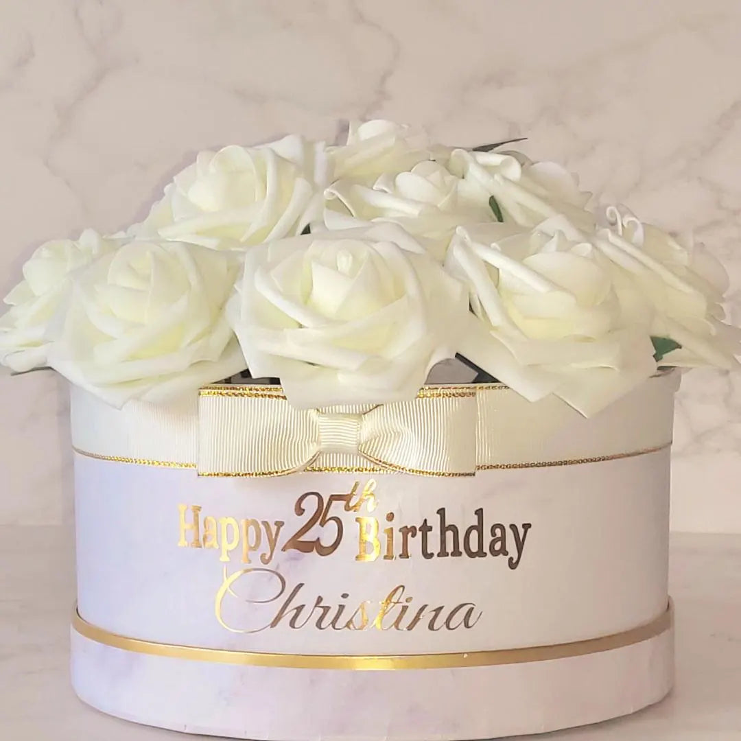 Personalised Birthday White, Pink Foam Flower Hat Box, Perfect as a Gift