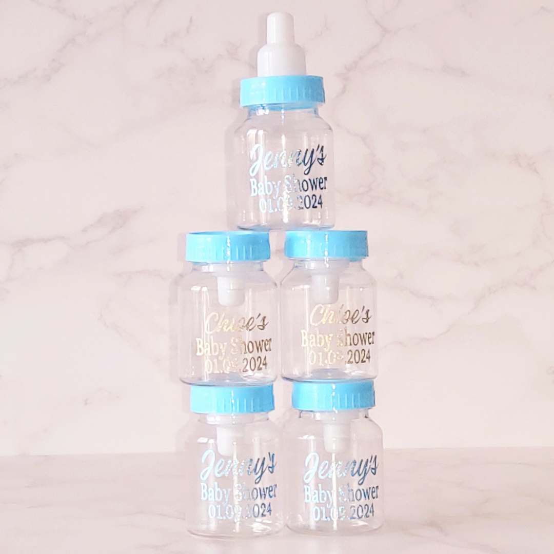 Personalised Baby Shower, Gender Reveal Fillable Bottles