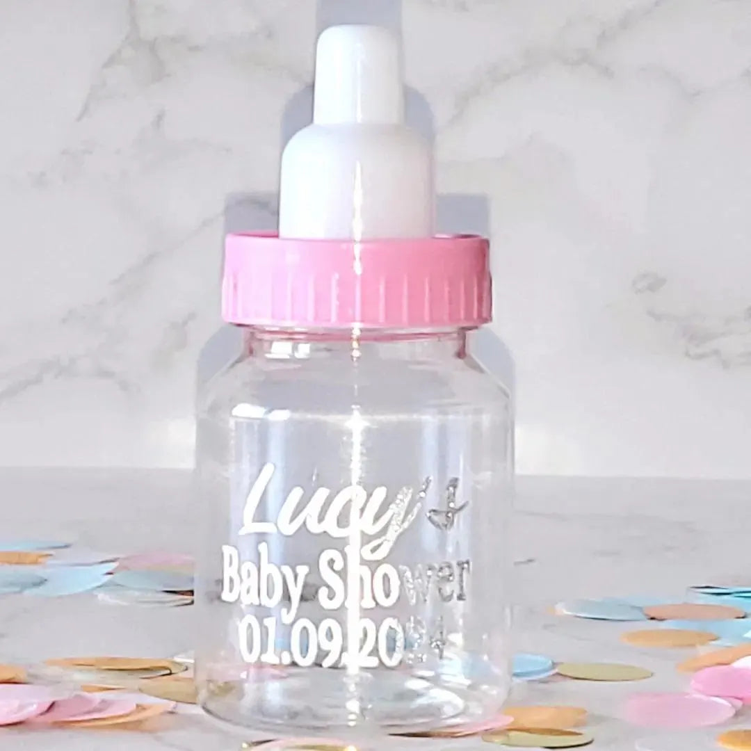 Personalised Baby Shower, Gender Reveal Fillable Bottles