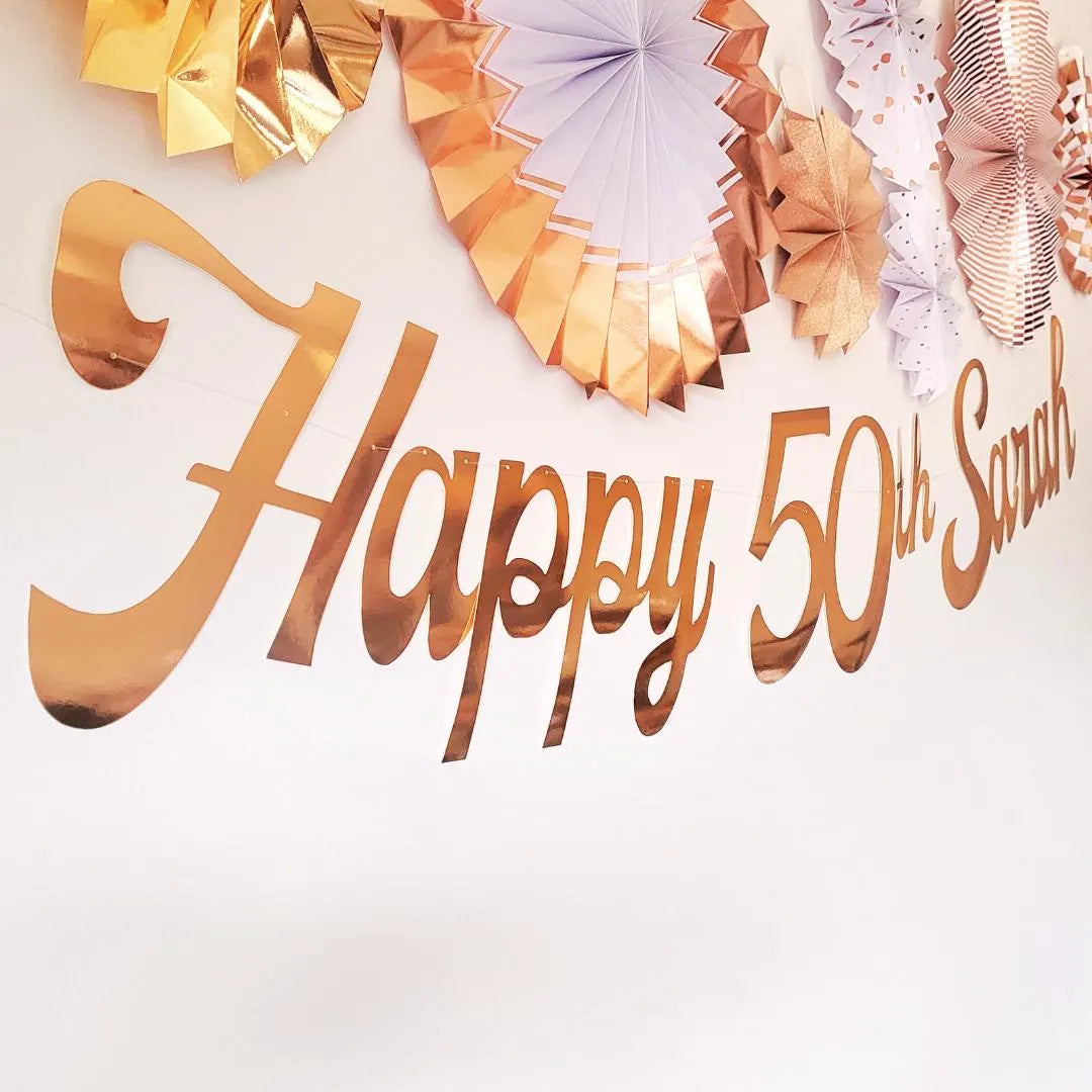 Personalised Name Happy Birthday Rose Gold Banner