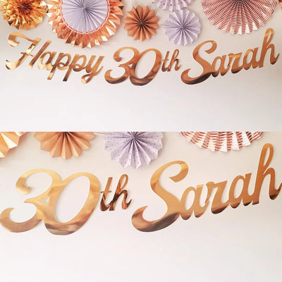 Personalised Name Happy Birthday Rose Gold Banner