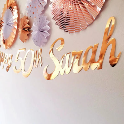 Personalised Name Happy Birthday Rose Gold Banner