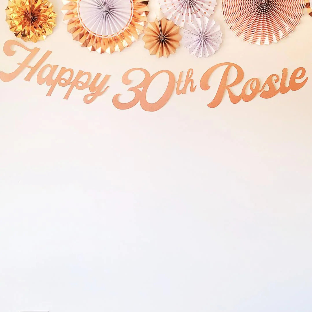 Personalised Name Happy Birthday Rose Gold Glitter Banner