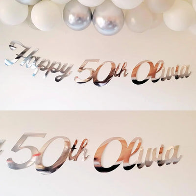 Personalised Name Happy Birthday Silver Banner