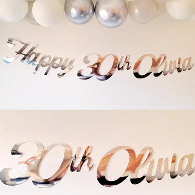 Personalised Name Happy Birthday Silver Banner