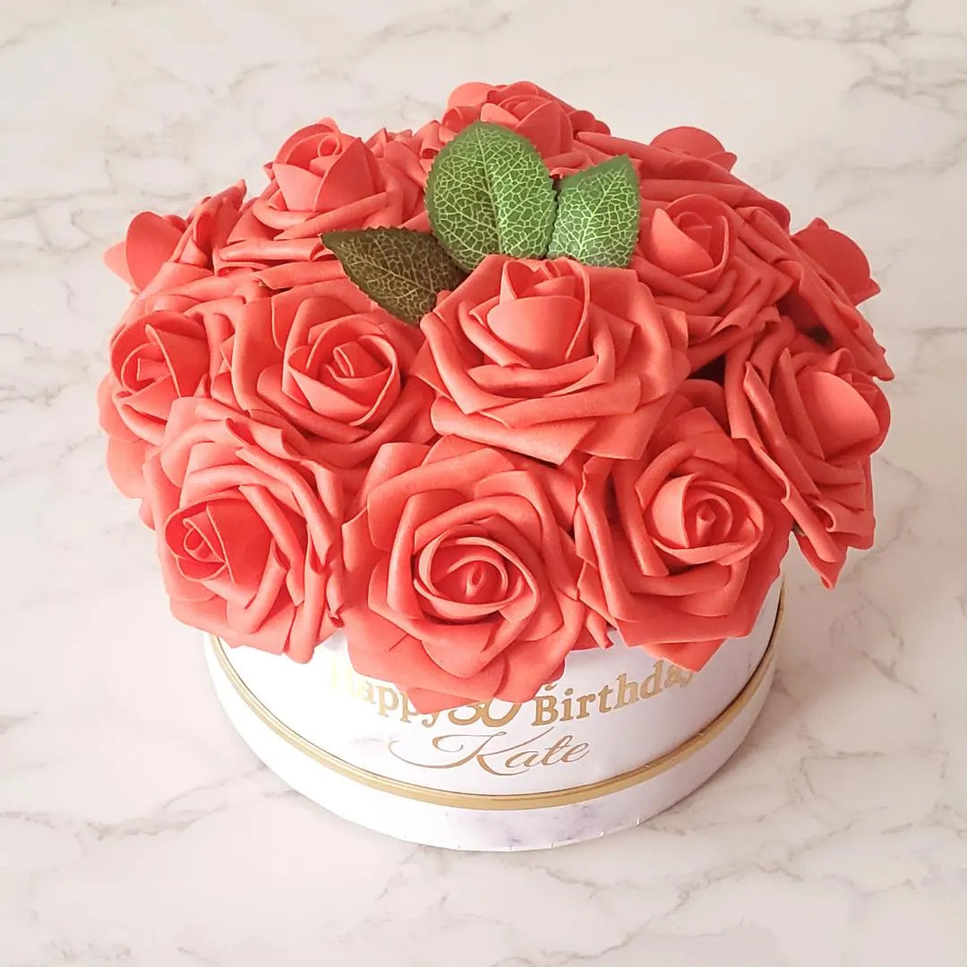 Personalised Name and Age Red Flower Hat Box, Birthday Gift Box