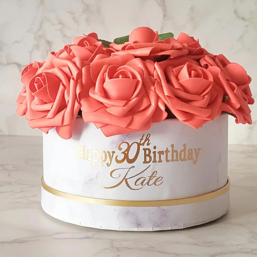 Personalised Name and Age Red Flower Hat Box, Birthday Gift Box