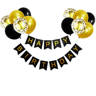 Pink, Blue, Black and Gold Birthday Party Banner