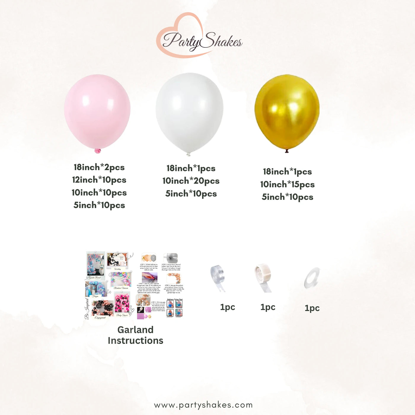 Pink, Gold and White Pastel Latex Balloon Garland