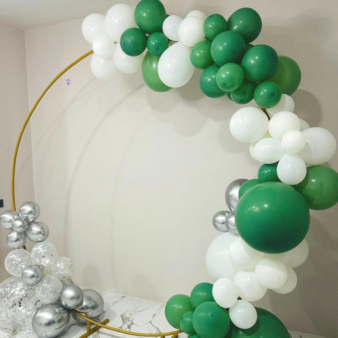 Premium Sage Green, Confetti, and Silver Party Balloon Arch