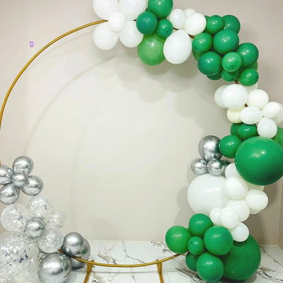 Premium Sage Green, Confetti, and Silver Party Balloon Arch