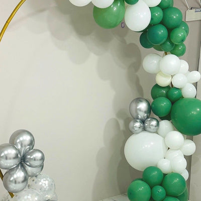 Premium Sage Green, Confetti, and Silver Party Balloon Arch