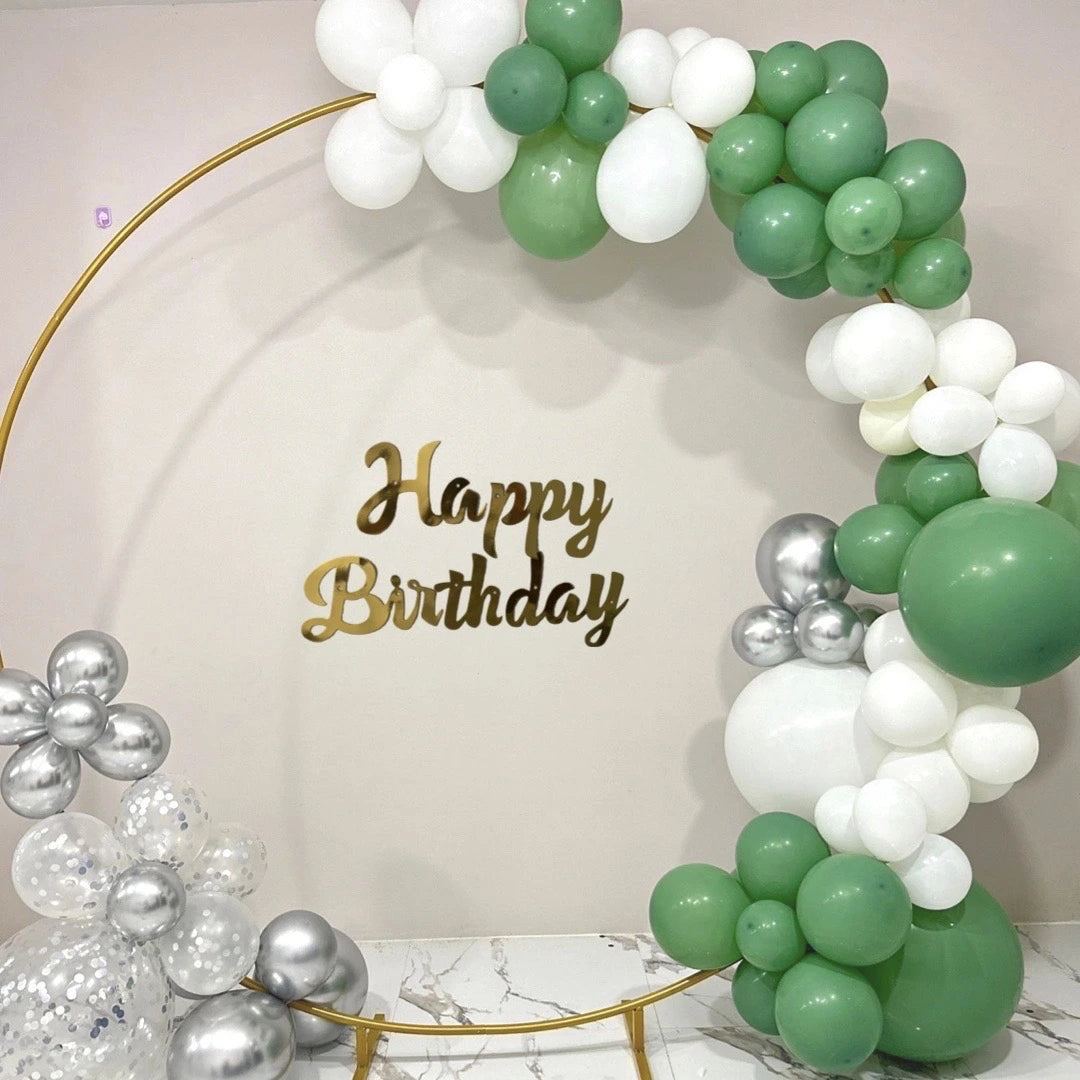 Premium Sage Green, Confetti, and Silver Party Balloon Arch