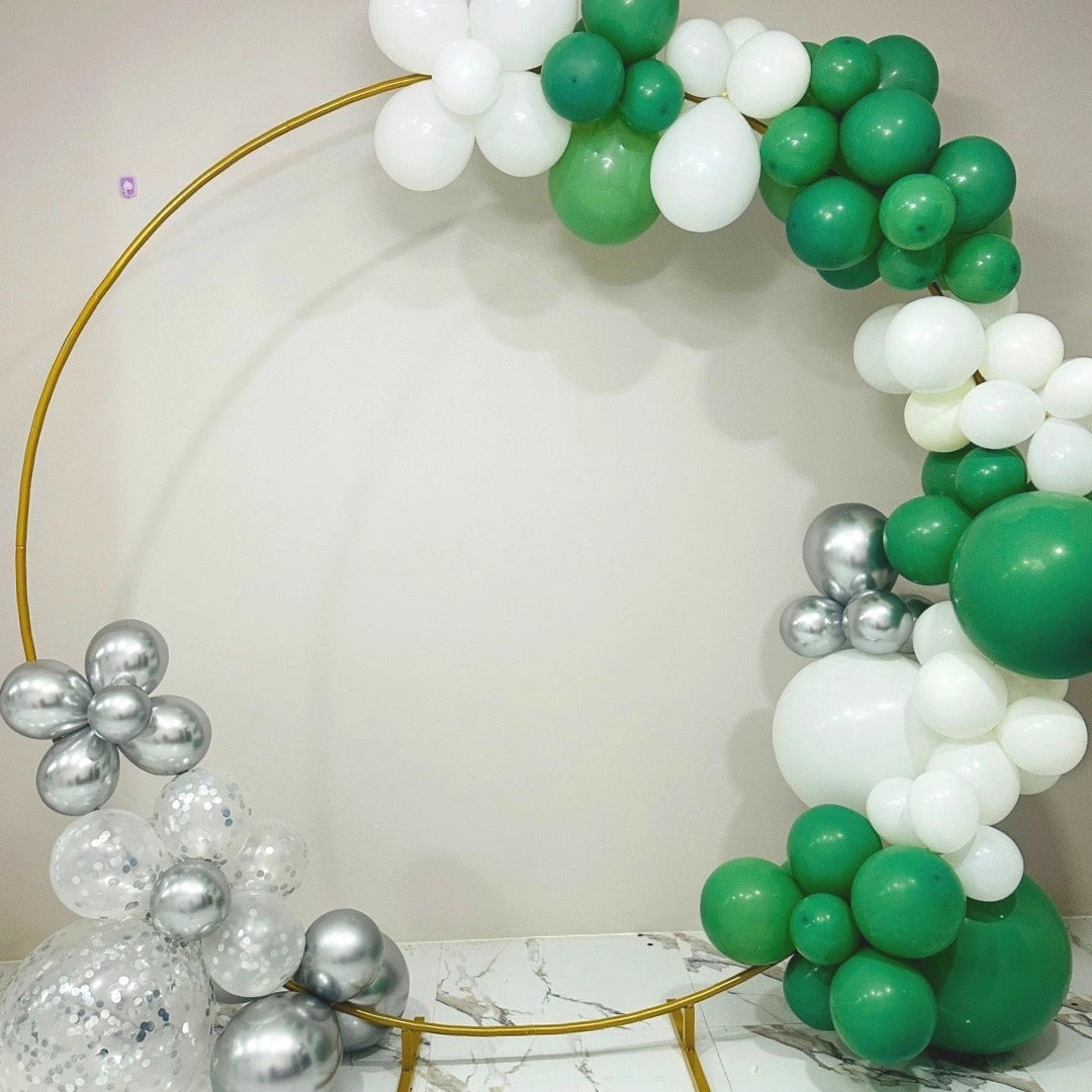 Premium Sage Green, Confetti, and Silver Party Balloon Arch