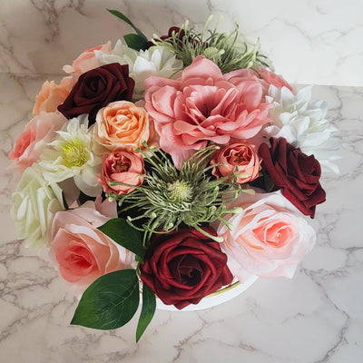 Red and White Happy Mothers day Flowers in Hat Box - Partyshakes Artificial Flowers