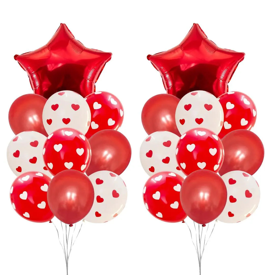 Red and White Heart Printed Valentine's Day Balloon Bouquet