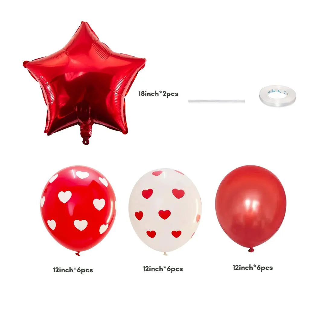 Red and White Heart Printed Valentine's Day Balloon Bouquet