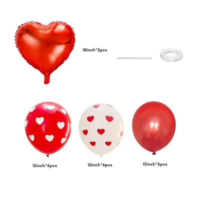 Red and White Heart Printed Valentine's Day Balloon Bouquet