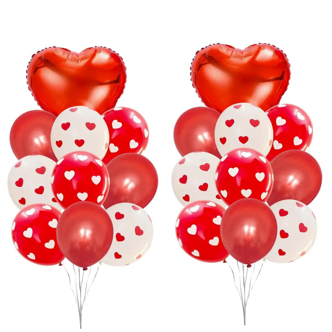 Red and White Heart Printed Valentine's Day Balloon Bouquet