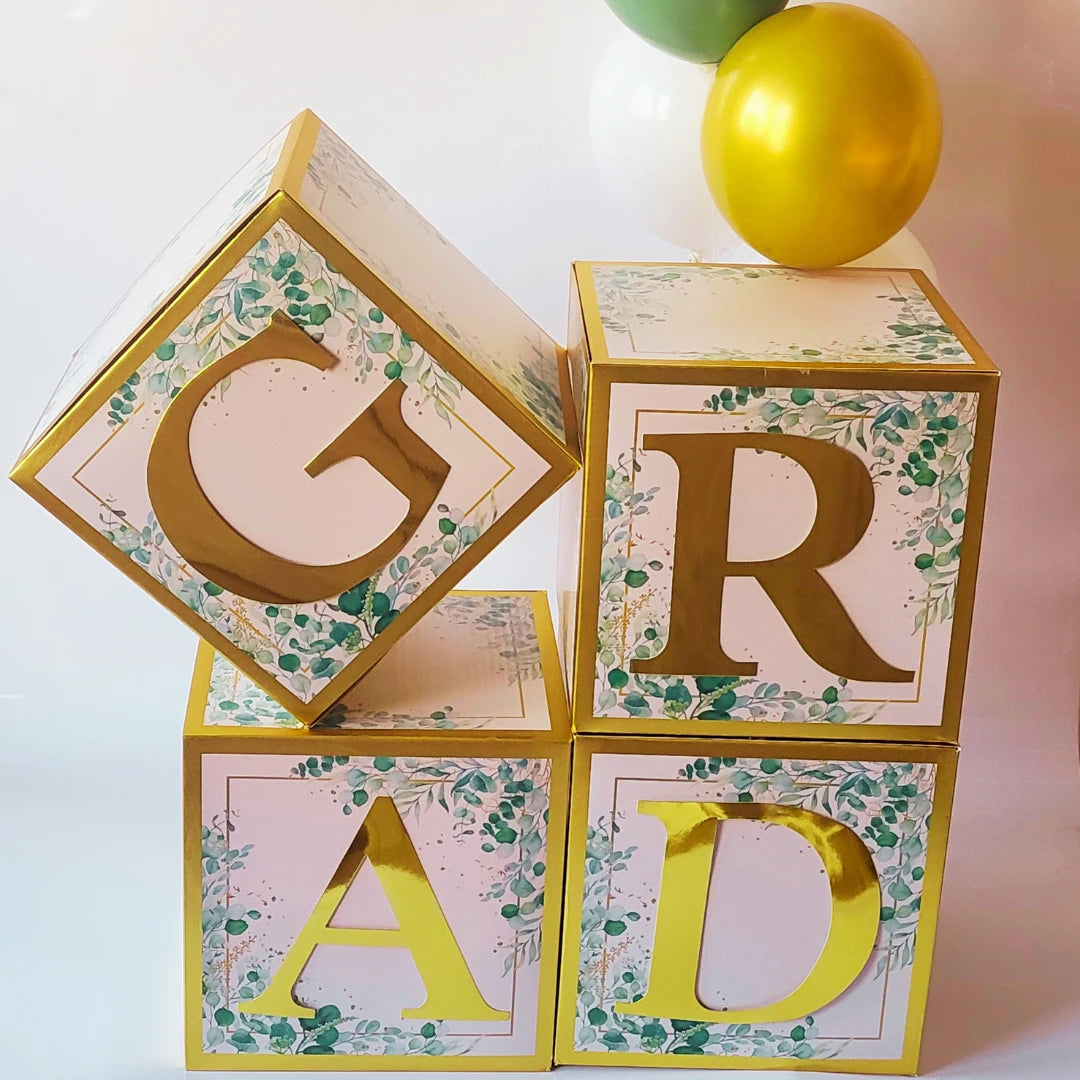 Sage Green Graduation Blocks with Gold GRAD Letters – Partyshakes