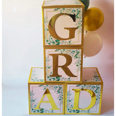 Sage Green Graduation Blocks with Gold GRAD Letters - Partyshakes Graduation box