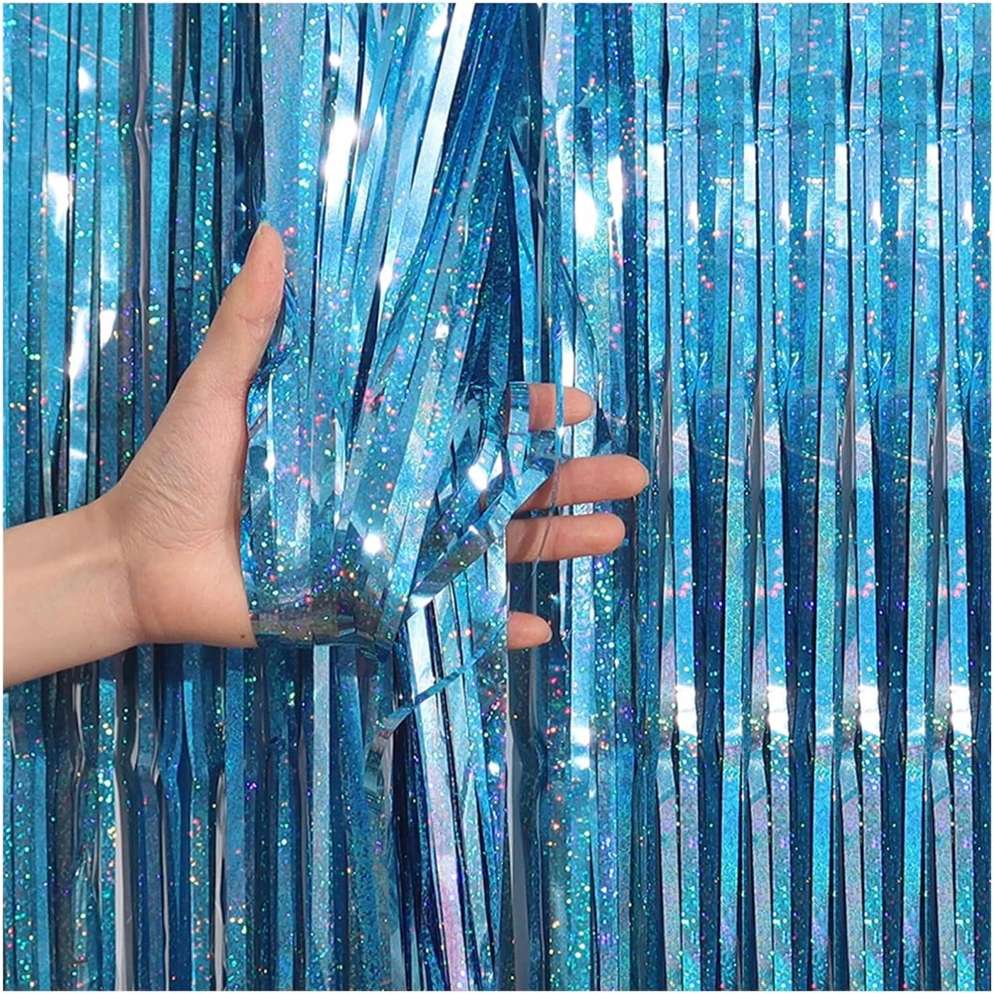 Sparkling Blue Tinsel Fringe Curtain for Party Decorations - Partyshakes Curtains