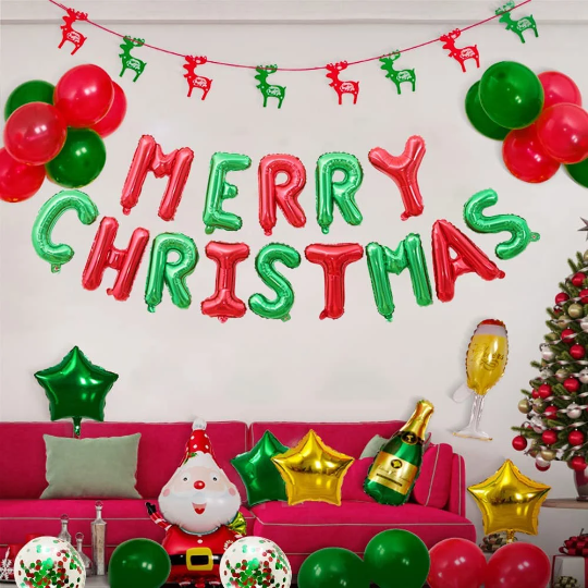 Searching for a festive Christmas decoration? Our Merry Christmas Banner Balloons Decoration Set with Green and Red confetti Balloons is the ideal way to spruce up your home, office, or school for the holidays. This set is sure to create a memorable celebration!