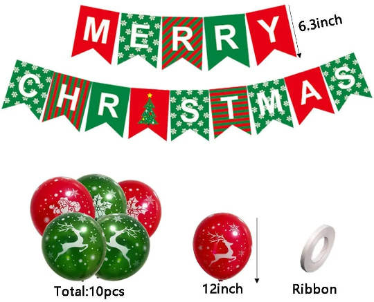 Searching for a festive Christmas decoration? Our Merry Christmas Banner Balloons Decoration Set with Green and Red confetti Balloons is the ideal way to spruce up your home, office, or school for the holidays. This set is sure to create a memorable celebration!
