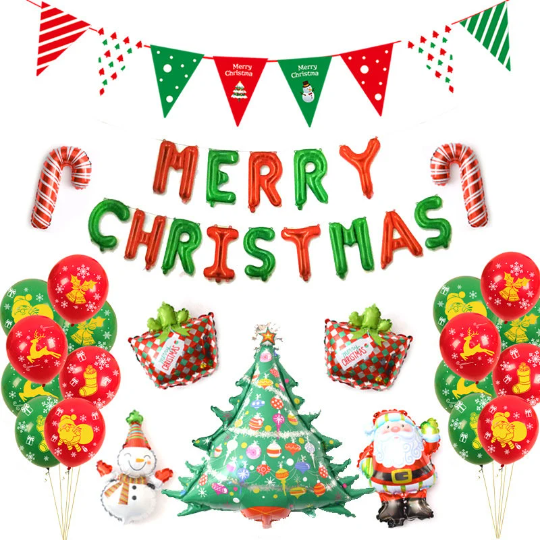 25pcs Merry Christmas Party Decoration Set with Christmas Foil Balloon - Partyshakes Christmas Balloons