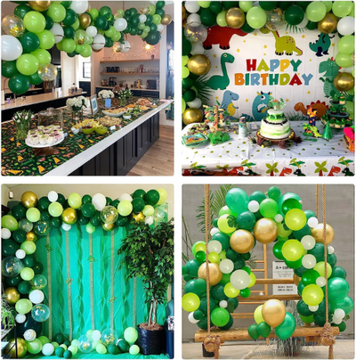 Green and Gold Balloon Garland with Gold confetti Balloons, Safari Baby Shower Decorations
