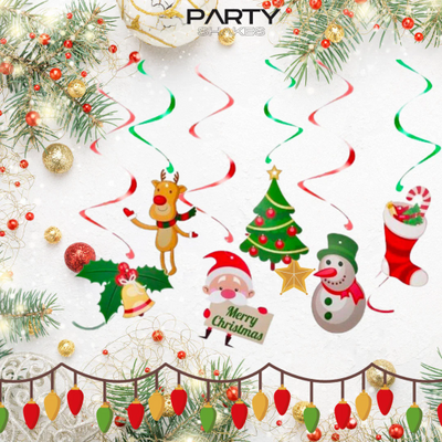 6pcs Christmas Hanging Swirls - Partyshakes Christmas Balloons
