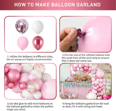 Pink, Metallic Pink and White Pastel Latex Balloon Garland Arch Kit with 18inch Silver Balloons